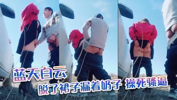 蓝天白云,脱了裙子漏着奶子,操死骚逼